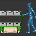Utility Transport Carts Setup with Blue Figure Green Two Tier and Yellow Small Carts