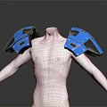 Blue Shoulder Pads Displayed On White Mannequin With Protective Gear Design