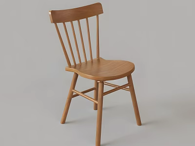 Wooden Leisure Chair With Simple Slatted Back Curved Seat And Cross Legs Design 3d model