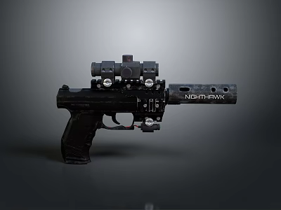 Black NORTH-AWK Pistol with Mounted Scope Tactical Design and Modern Accessories 3d model