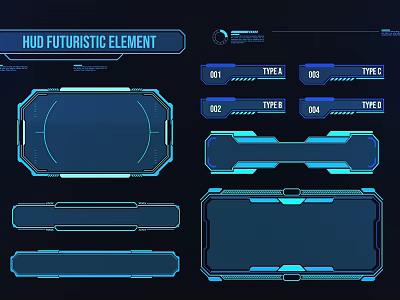 Futuristic Elevator Corridor With HUD Elements And Blue Tech Interface Design 3d model