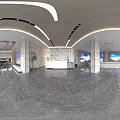 Modern Spacious Front Desk Reception Area With Marble Surface And Large Screens 3d model