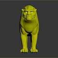 Detailed Red 3D Lion Character Standing On Shiny Black Background Surface 3d model