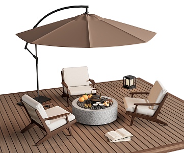 Modern Outdoor Table and Chair Leisure Outdoor Table and Chair Outdoor Leisure Chair Sunshade Umbrella Furnace Tea Cooking Fireplace Stove 3d model