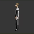 Woman Wearing White Top With Green And Black Spliced Sleeves Black Pants And Shoes