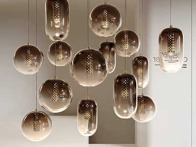 Modern Glass Pendant Lights With Round Oval Shapes And Perforated Warm Glow Design 3d model