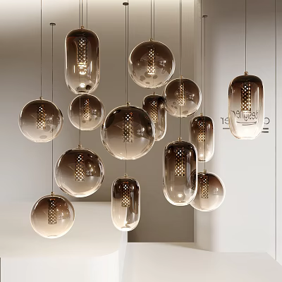 Modern Glass Pendant Lights With Round Oval Shapes And Perforated Warm Glow Design 3d model