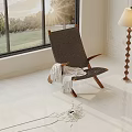 White Floor Tiles In Bright Interior Space With Wicker Chair Floor Lamp And Window