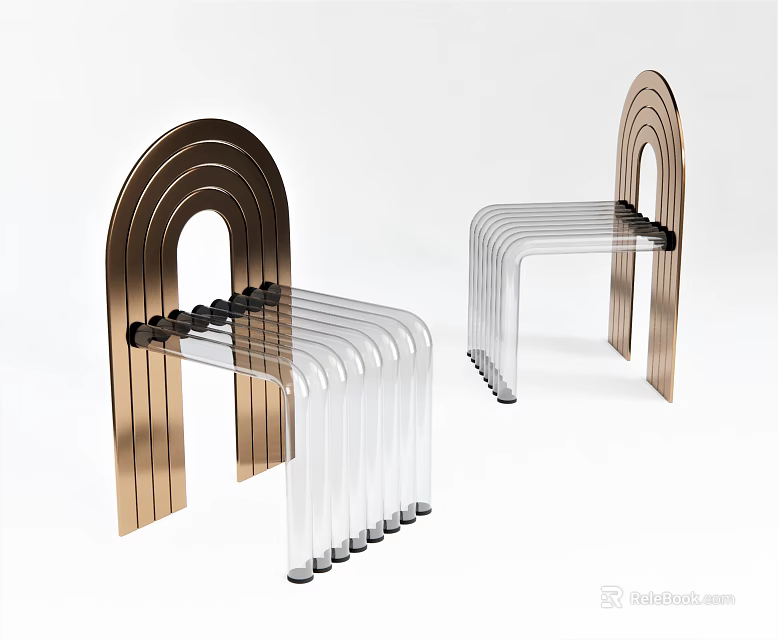 Modern Dining Chairs With Curved Copper Frames And Transparent Acrylic Panels 3d model