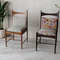 Elegant Dining Chairs With Wooden Frames Checkered And Floral Cushions In Indoor Setting