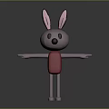 Playful 3D Cartoon Rabbit Character With Pink Ears Black Eyes Red Outfit And Arms Outstretched