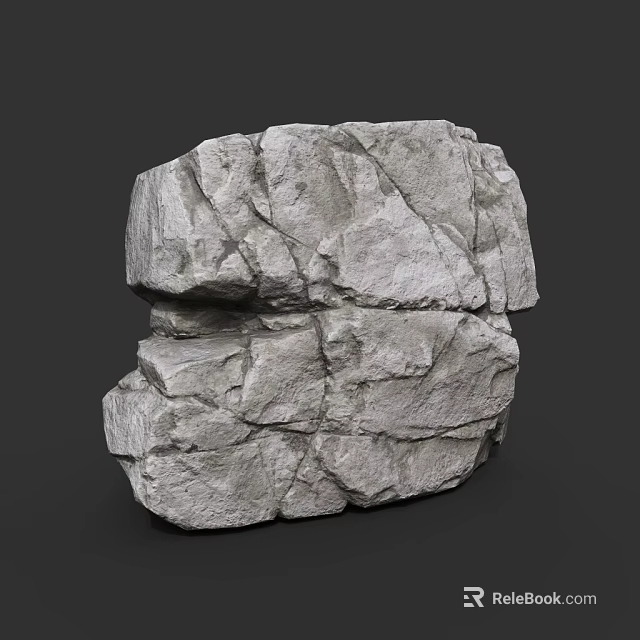 Natural Gray Stone Block with Rough Texture and Cracks for Decorative Construction Projects 3d model