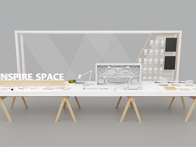 Modern Display Shelves With Geometric Lines And Wooden Accents In Inspiration Space For Retail Items 3d model