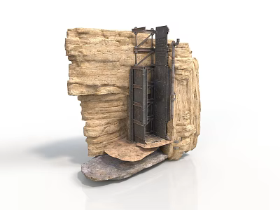 Industrial Cliffside Elevator Structure With Rocky Formation And Metal Frame 3d model