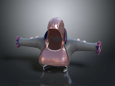 3D Rendered Copper Colored Decorative Object With Gray Body And Pink Purple Accents 3d model