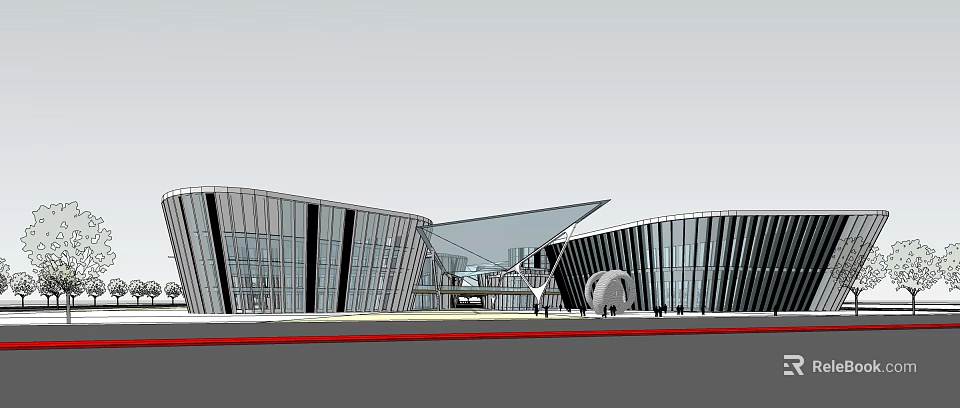 Modern Architectural Structure With Glass Facade And Geometric Design Elements In Urban Area 3d model 