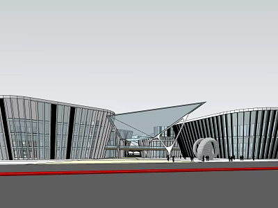 Modern Architectural Structure With Glass Facade And Geometric Design Elements In Urban Area 3d model