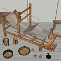 Traditional Wooden Weaving Machine As Industrial Equipment With Bamboo Baskets And Tools