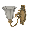 Ornate Gold Wall Lamp With White Petal Shaped Shade And Decorative Patterns 3d model