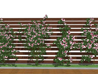 Climbing Pink And White Flowers On Wooden Fence For Garden Decoration 3d model