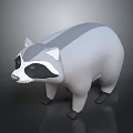 Raccoon 3D Model with Low Poly Design Gray White Body Black Markings on Dark Background