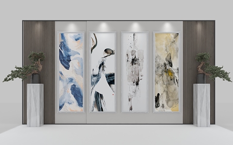 abstract painting vertical hanging painting decorative painting 3d model