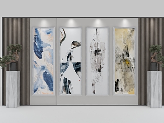 abstract painting vertical hanging painting decorative painting 3d model