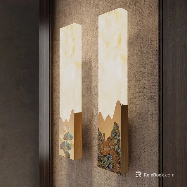 Artistic Modern Wall Lamps With Mountain Plant Patterns And Brass Base For Indoor Elegant Decor 3d model 