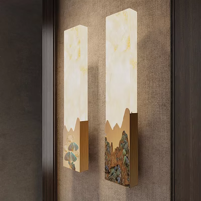 Artistic Modern Wall Lamps With Mountain Plant Patterns And Brass Base For Indoor Elegant Decor 3d model