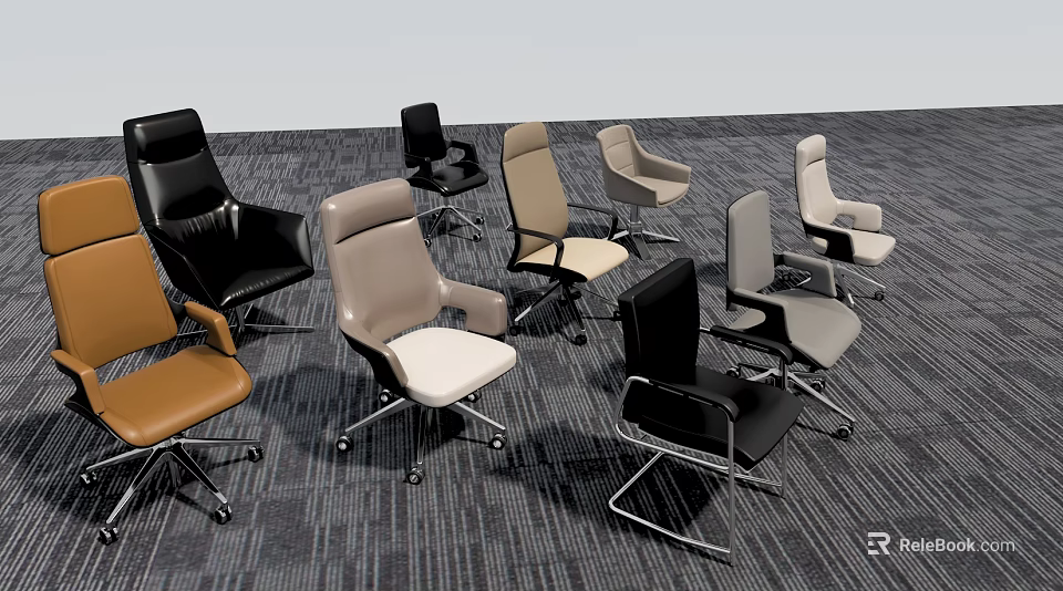 Ergonomic Office Chairs with Various Colors and Swivel Designs for Workspace 3d model