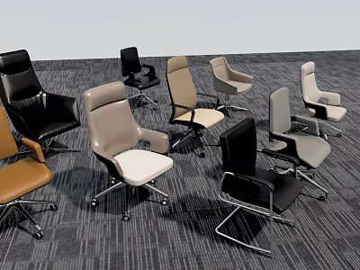 Ergonomic Office Chairs with Various Colors and Swivel Designs for Workspace 3d model
