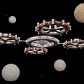 Advanced Intelligent Machines With Circular Structures Orbiting Multiple Planets In Outer Space