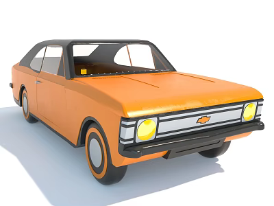 Orange Classic Two Door Chevrolet Car With Black Roof And Yellow Headlights 3d model
