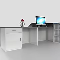 Stylish Modern Reception Desk Featuring LOGO Apple Computer and Red Flower Vase 3d model