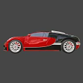 Red Bugatti Sports Car With Black White Stripes And Sleek Exterior Design