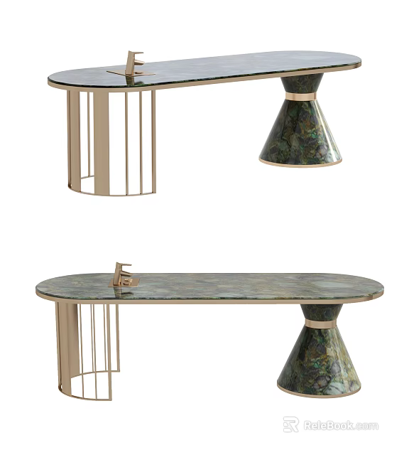 Modern Tea Table Set With Gold Metal Frame And Marble Tabletop Unique Base Design 3d model 