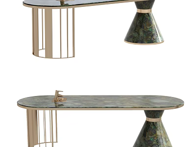 Modern Tea Table Set With Gold Metal Frame And Marble Tabletop Unique Base Design 3d model