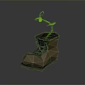 Brown Leather Boots With Green Plant Growing Inside Low Poly Design