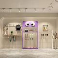 Modern Kids Clothing Store Interior With Purple Display Racks Hanging Apparel And Spotlights