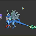 Blue Dragon Like Game Movie Character With Green Wings Purple Jellyfish And Red Small Object