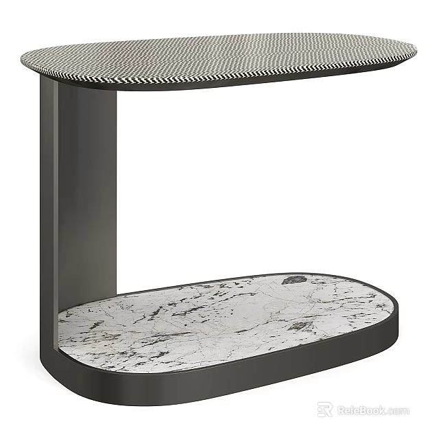 Modern Coffee Table With Textured Top And Marble Lower Shelf Black Frame 3d model 