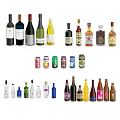 Assorted Wine And Liquor Bottles With Glassware And Beverage Cans Collection