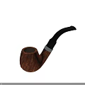 Classic Wooden Smoking Pipe With Black Mouthpiece And Silver Band Decoration For Daily Use