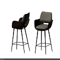 Modern Stylish Bar Stools With Armrest Leather Fabric Upholstery And Black Metal Frame