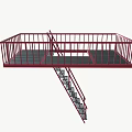 Red Metal Staircase With Railing And Upper Landing Platform Structure 3d model