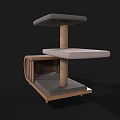 Modern Wooden Multi Layer Storage Shelf With Gray Platforms And Curved Base Design