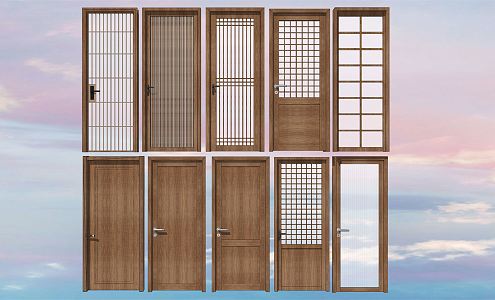 Chinese-style swing door single door solid wood door kitchen door toilet glass door 3d model