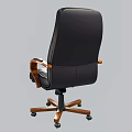 Black Leather Office Chair With High Back Wooden Arms And Casters
