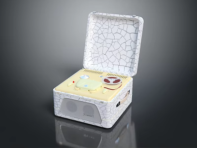 White Cracked Texture Portable Speaker With Open Lid And Control Buttons 3d model