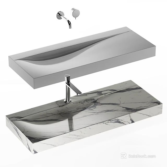 Modern Washbasin Design With Sleek Countertop And Marble Finish Minimalist Faucet 3d model 